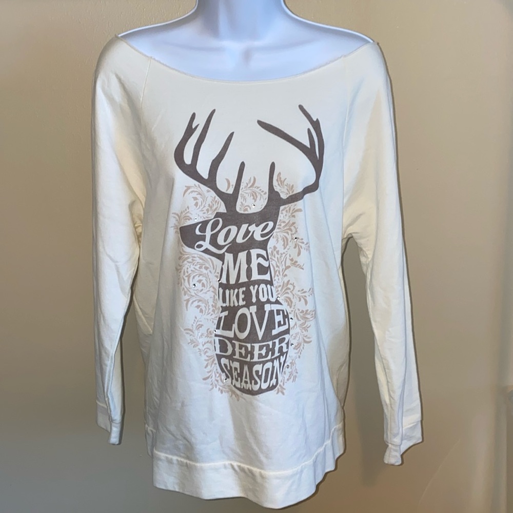 LIKE NEW atx mafia Love Deer Season off shoulder cream sweatshirt size L